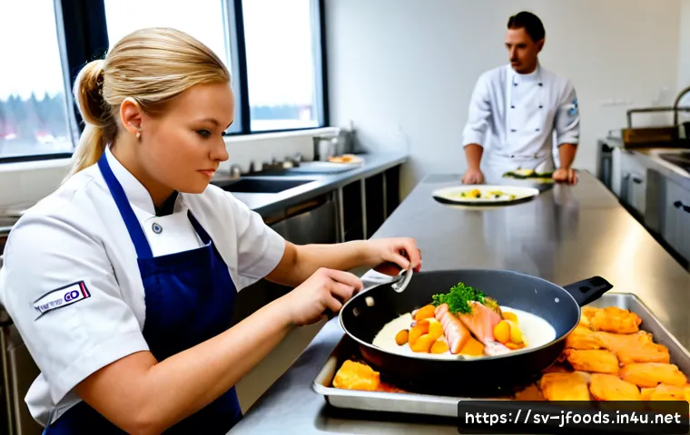 Home 17 일식조리사로 성장하기 위한 자격증 추천 - Photorealistic Swedish culinary student in a pristine professional training kitchen, wearing a clean...